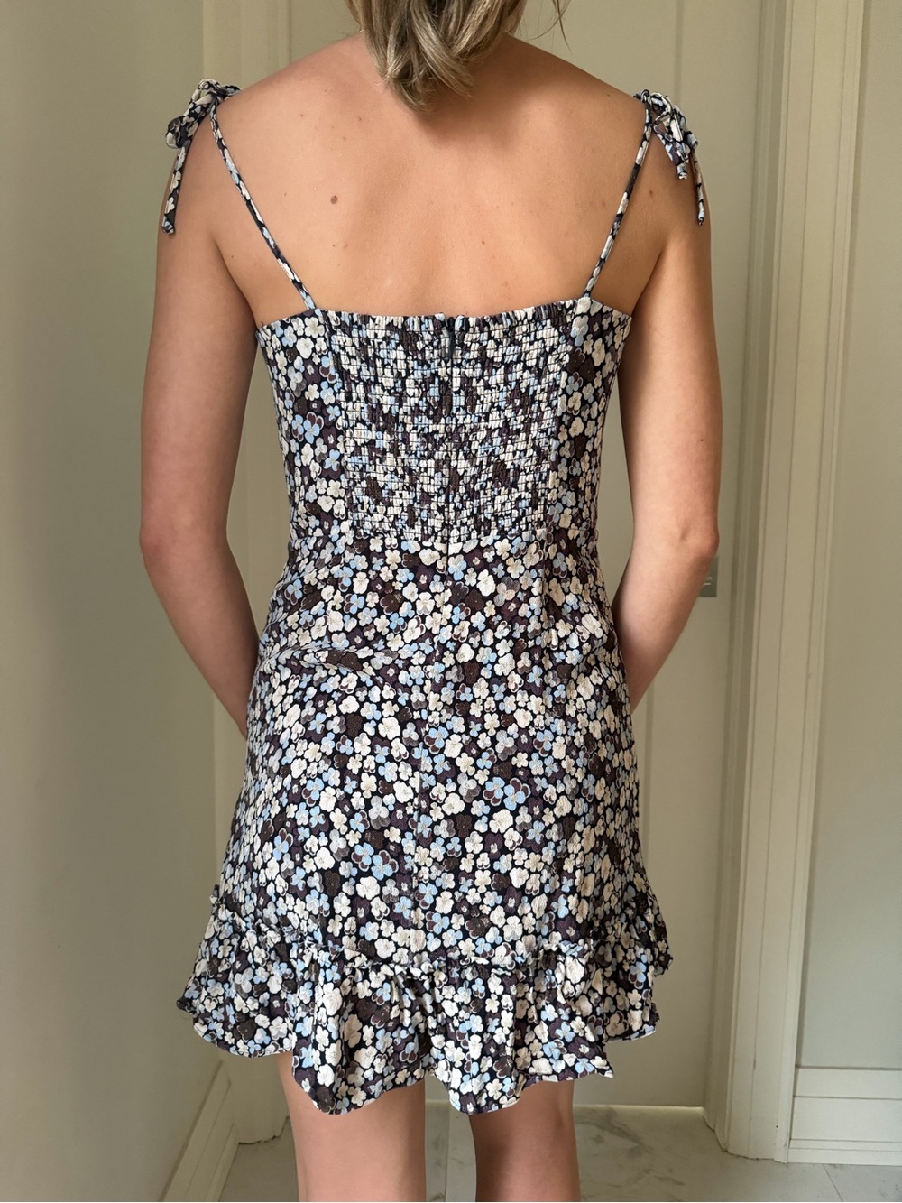 Sunday Best Navy Floral Tie-Shoulder Mini Dress - Picture 3 of 6